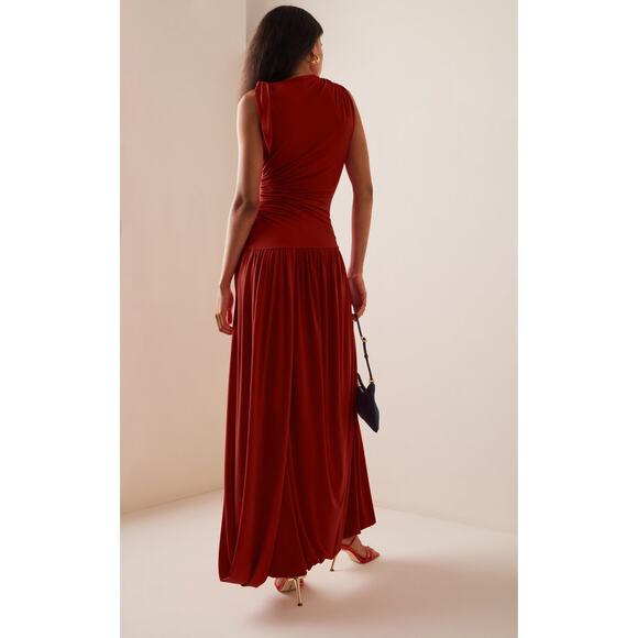 SIEDRES Exclusive Draped Jersey Maxi Dress Red - L - Picture 3 of 5